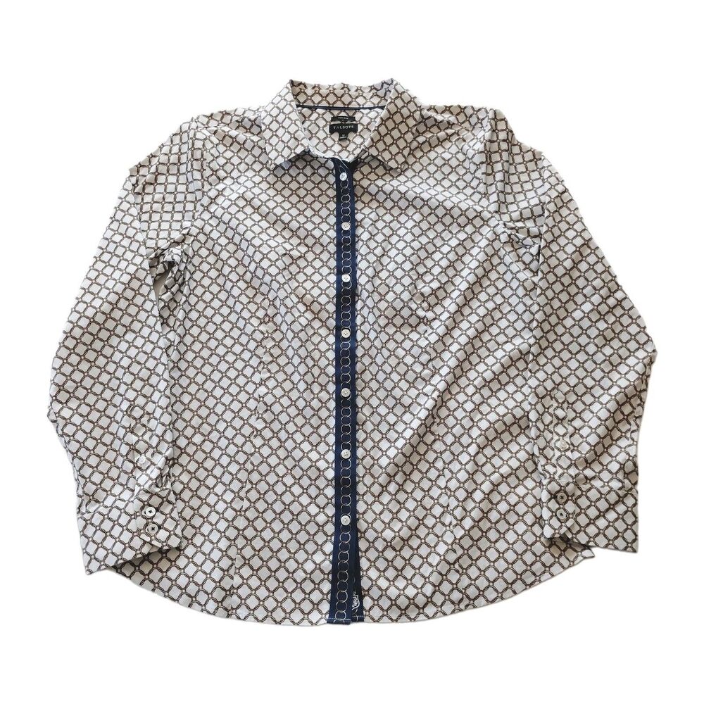 Talbots Long Sleeve Button Up Blouse Chain Print 12 Preppy Heritage Old Money